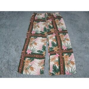 Love Wish Maternity Pants Womens Large Floral Brown Pink Wide Leg Pull On Pocket